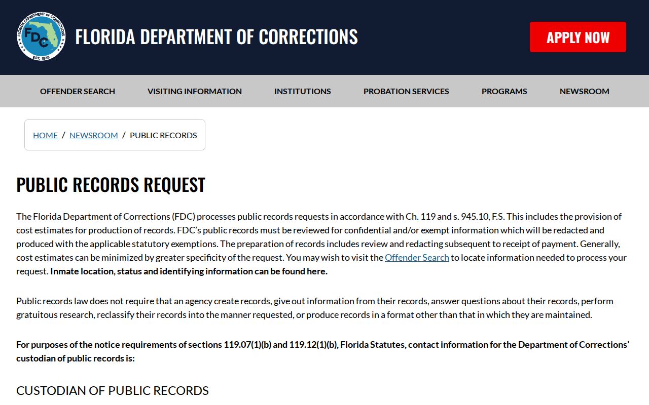 FDC public record request for Martin Correctional Institution Work Camp