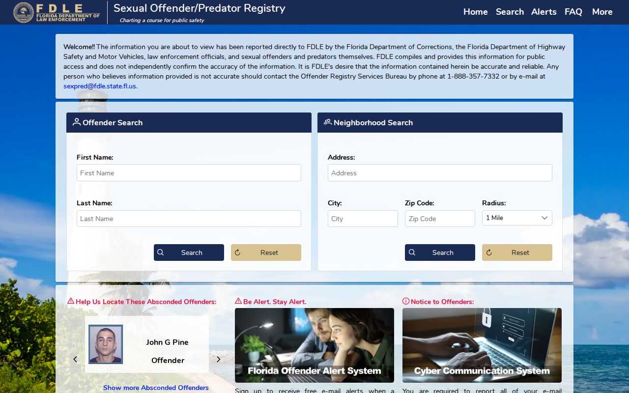 FDLE registry search kept separate from Martin County VINE release records