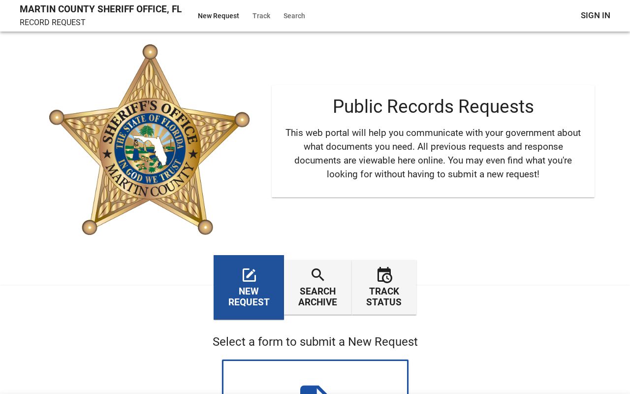 Martin County records portal for a 72-hour release date-range request